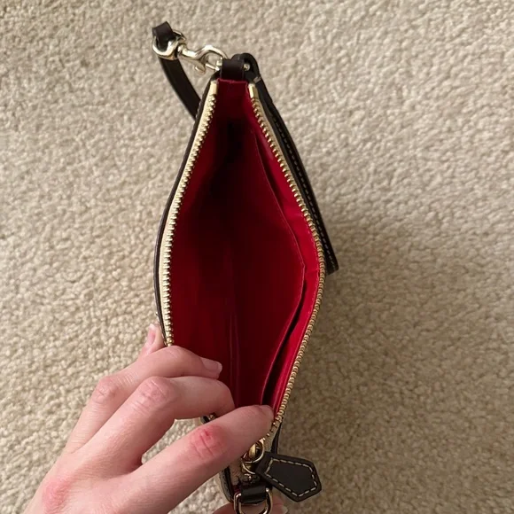 Dooney & Bourke Tan Croc-Embossed Leather Wristlet with Dark Brown Trim - Picture 3 of 3